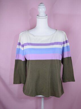 Talbots Colorblock Striped 3/4 Sleeve Bateau Neck Tee | Size M